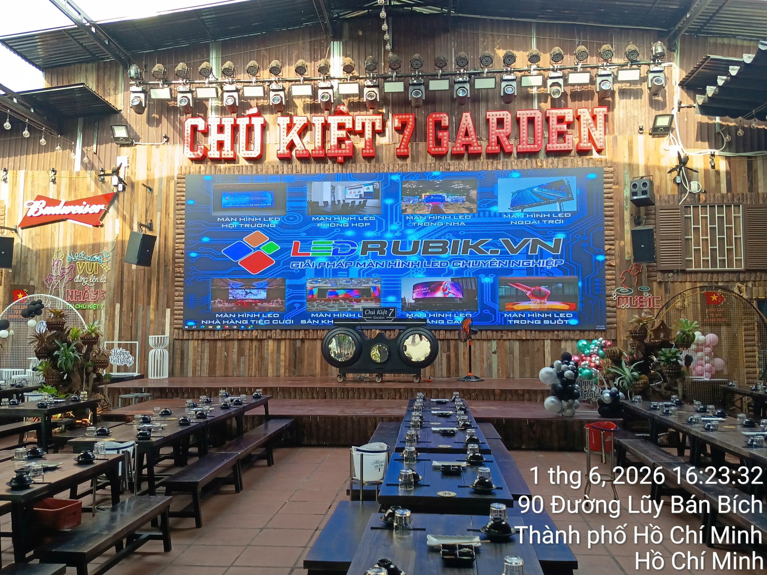 Màn hình LED P2.5 lắp tại Nhà Hàng Chú Kiệt 7 Garden, Quận Tân Phú, TP.HCM